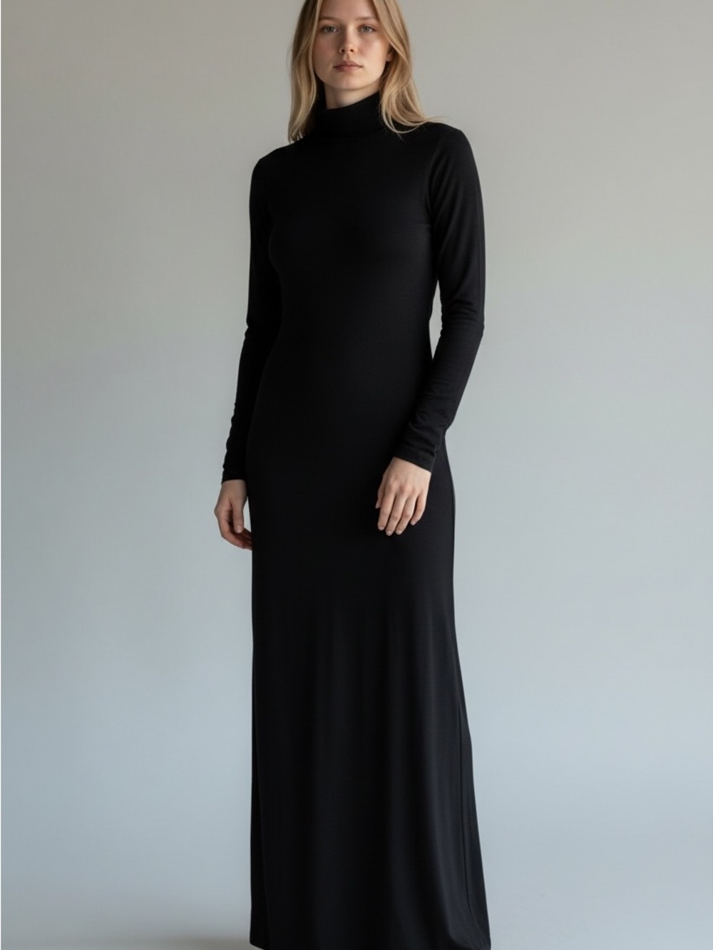 Free People Black Long-Sleeve Turtleneck Maxi Dress